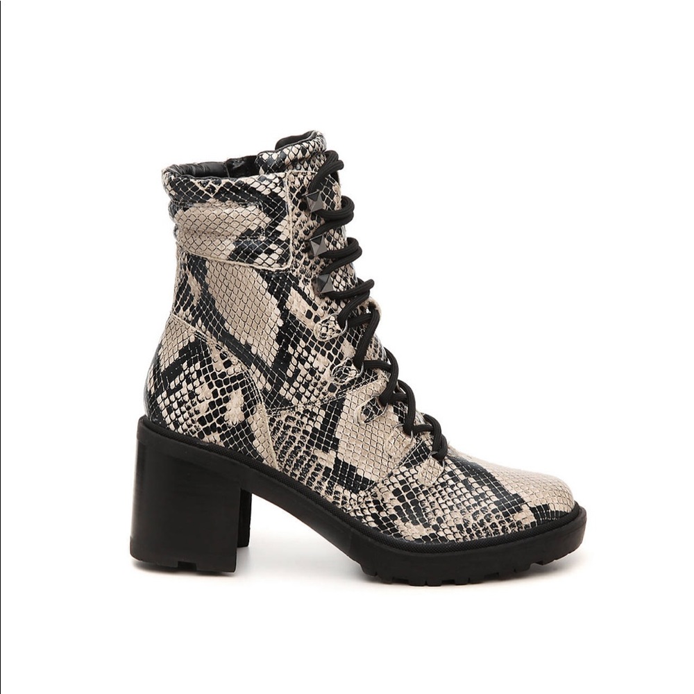 Marc Fisher Laboni Combat Black Snake Print Boots